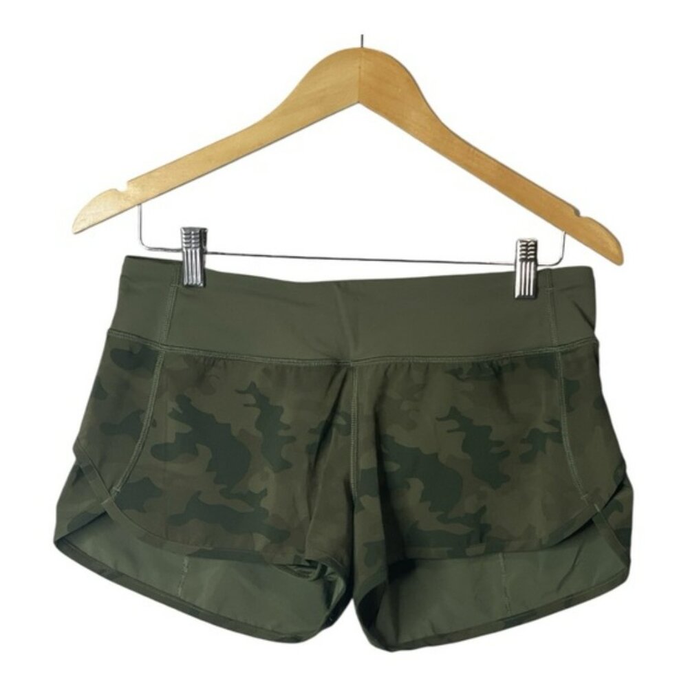 Lululemon Speed Shorts Savasana Camo Fatigue Green, Size 10